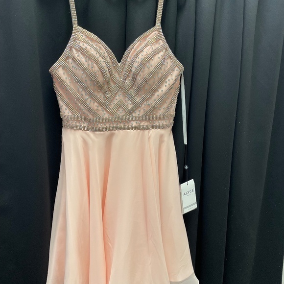 Alyce Paris 4150 NWT Women's Champagne Pink Party Dress Jeweled Straps Size 2 - Picture 1 of 7